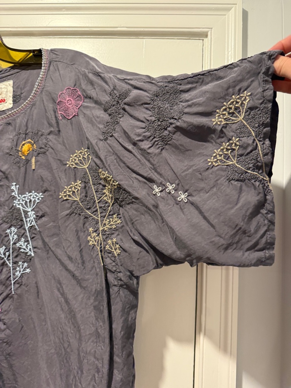Johnny Was Biya Lavender/Gray Embroidered Floral & Butterfly Tunic - Picture 5 of 7